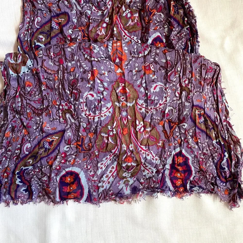 Purple Paisley Semi Sheer Raw‎ Edges Long Scarf in Great Condition